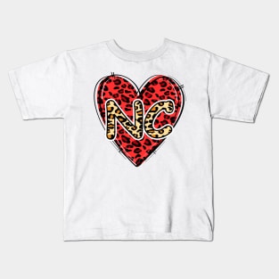 Love NORTH CAROLINA Leopard Heart NC Kids T-Shirt